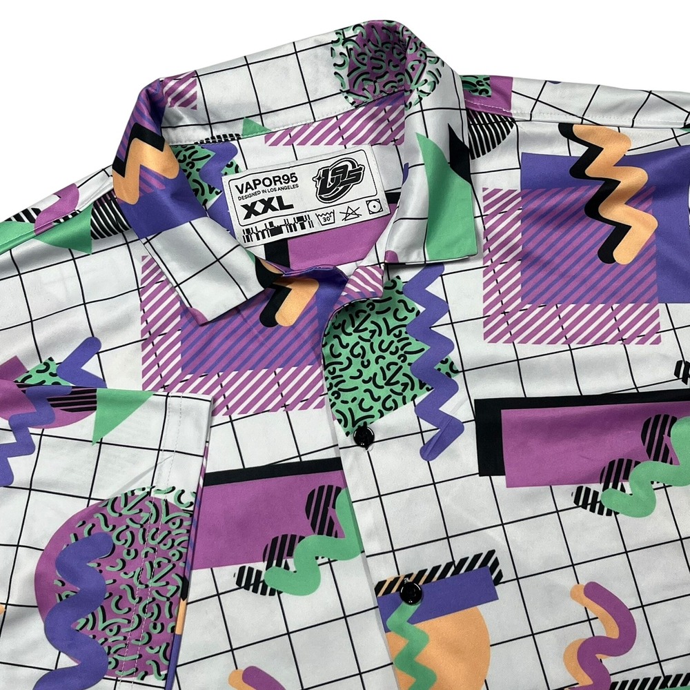 Vapor95 Button Up Shirt Mens XXL Multicolor Memphis Design 80s 90s Retro Print